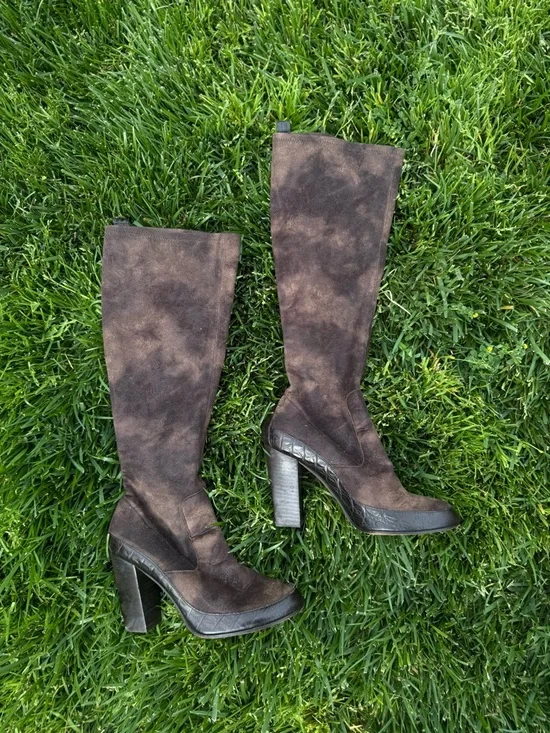 Donald J. Pliner Genuine Leather Heeled Boots with Faux Crocodile Trim - Picture 2 of 3